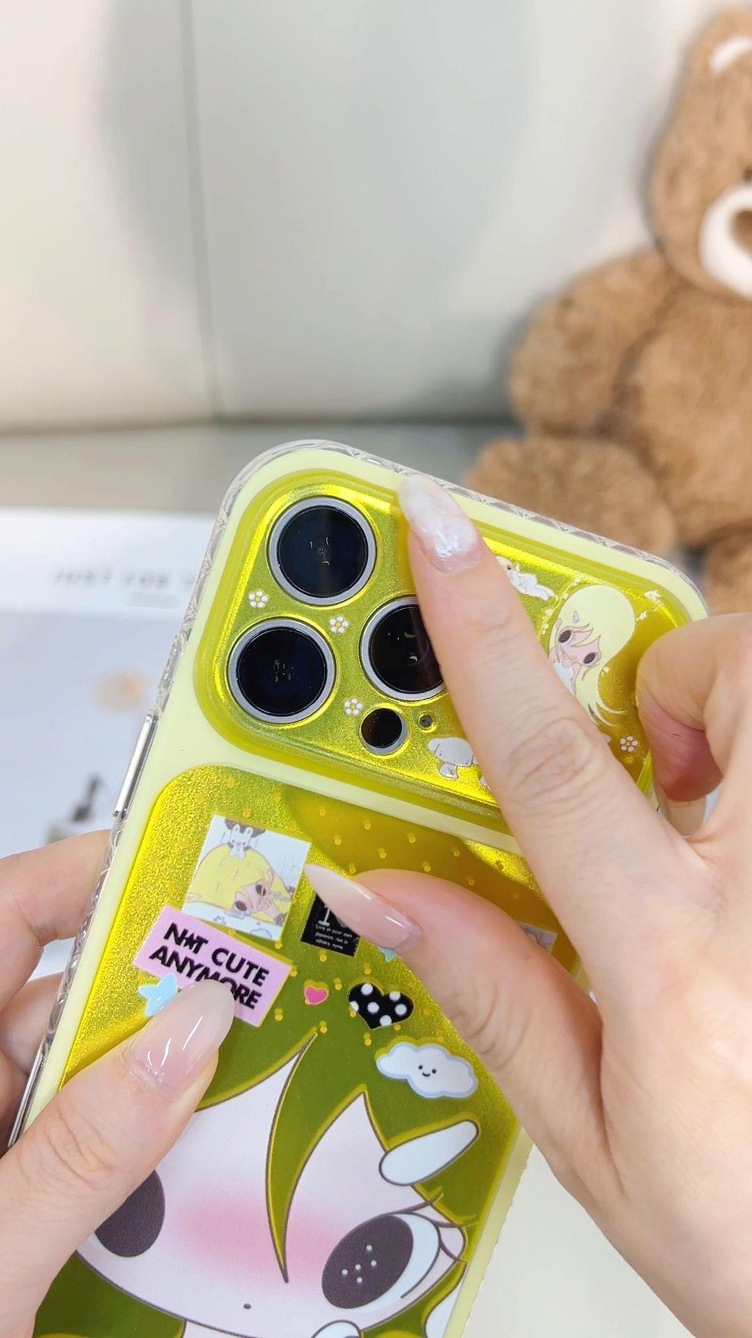 少女心天花板💛渐变镭射动漫少女 苹果磨砂防摔壳
